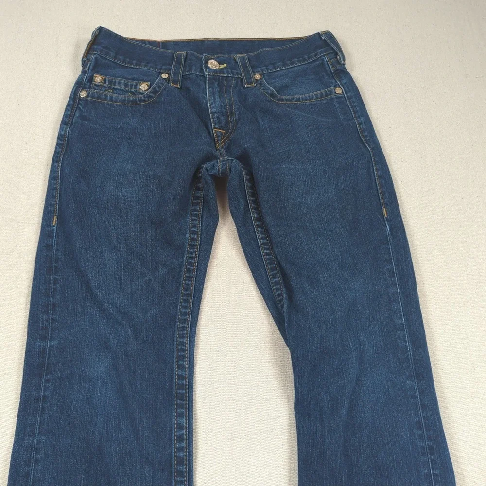 True Religion Jeans Mens 32x29 Blue Bobby Straight Dark Wash Hemmed